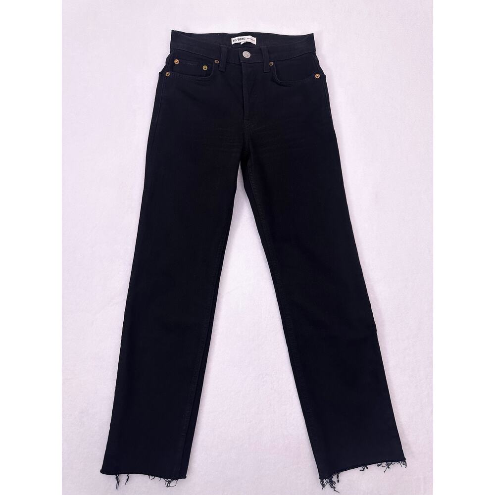 RE/DONE Originals 70s Straight Leg Jet Black Raw Hem Jeans Size 25 High Rise - Picture 4 of 14